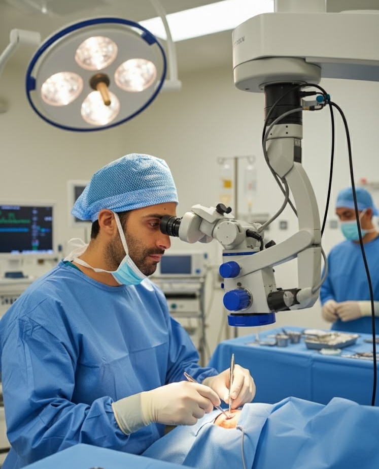 opération ou chirurgie de la cataracte au bloc opératoire