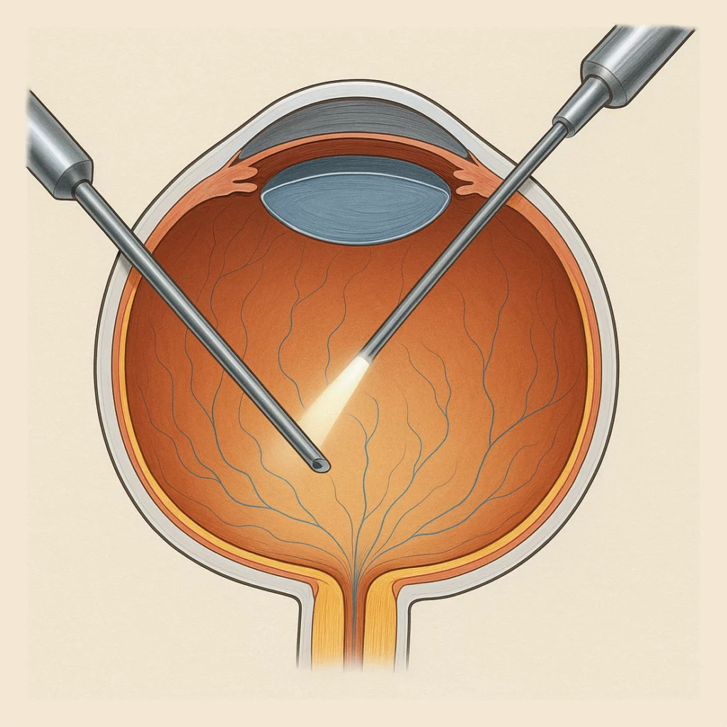 schéma d'une chirurgie de vitrectomie